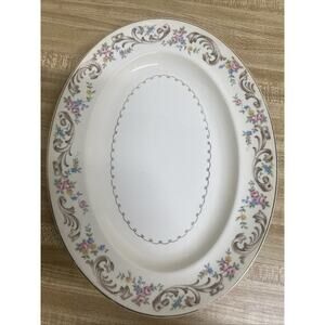 Vintage Paden City Pottery Duchess Medium Oval Platter Floral Gold Trim 11.5”